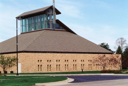 Conceptual architectural image of a brick church for this design study